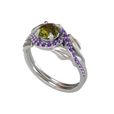 İkili Vigo Yaprak Yüzük - Peridot ve ametist 14 ayar beyaz altın yüzük #1fpeyfq
