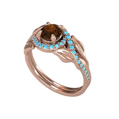 İkili Vigo Yaprak Yüzük - Dumanlı kuvars ve akuamarin 8 ayar rose altın yüzük #1glrq1x