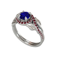 İkili Vigo Yaprak Yüzük - Lab safir ve kök yakut 14 ayar beyaz altın yüzük #1jc9pa3