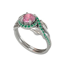 Pembe kuvars ve kök zümrüt 925 ayar gümüş yüzük