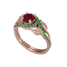 İkili Vigo Yaprak Yüzük - Kök yakut ve yeşil kuvars 8 ayar rose altın yüzük #1kzlz5j