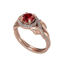 Garnet ve pırlanta 18 ayar rose altın yüzük (0.76 karat)