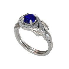 Lab safir ve swarovski 18 ayar beyaz altın yüzük