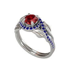 Garnet ve lab safir 18 ayar beyaz altın yüzük