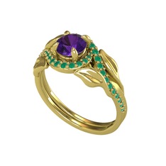 İkili Vigo Yaprak Yüzük - Ametist ve kök zümrüt 18 ayar altın yüzük #1m5wu7b