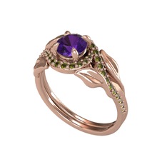 İkili Vigo Yaprak Yüzük - Ametist ve peridot 14 ayar rose altın yüzük #1mq7n7r