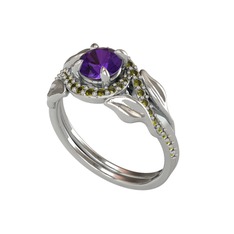 İkili Vigo Yaprak Yüzük - Ametist ve peridot 8 ayar beyaz altın yüzük #1n1axy6