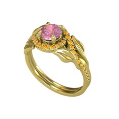 Pembe kuvars ve sitrin 18 ayar altın yüzük