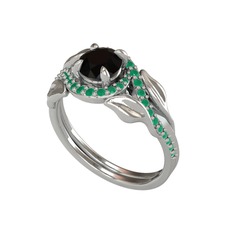 İkili Vigo Yaprak Yüzük - Siyah zirkon ve kök zümrüt 925 ayar gümüş yüzük #1n4xrs5