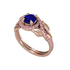 İkili Vigo Yaprak Yüzük - Lab safir ve pembe kuvars 925 ayar rose altın kaplama gümüş yüzük #1nhx4d4