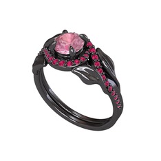 Pembe kuvars ve rodolit garnet 925 ayar siyah rodyum kaplama gümüş yüzük