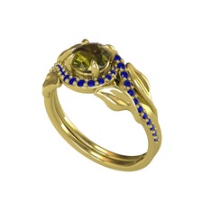 Peridot ve lab safir 14 ayar altın yüzük
