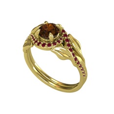 Dumanlı kuvars ve kök yakut 18 ayar altın yüzük