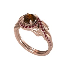 Dumanlı kuvars ve kök yakut 8 ayar rose altın yüzük