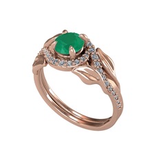 İkili Vigo Yaprak Yüzük - Kök zümrüt ve beyaz zirkon 14 ayar rose altın yüzük #1pg2f2d