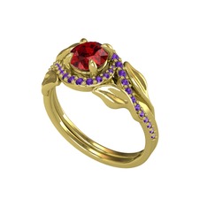 Garnet ve ametist 925 ayar altın kaplama gümüş yüzük