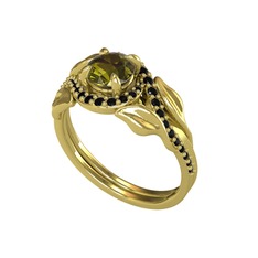 Peridot ve siyah zirkon 14 ayar altın yüzük