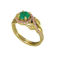 İkili Vigo Yaprak Yüzük - Kök zümrüt ve pembe kuvars 14 ayar altın yüzük #1q0vnnp