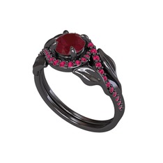 İkili Vigo Yaprak Yüzük - Kök yakut ve rodolit garnet 925 ayar siyah rodyum kaplama gümüş yüzük #1q4zlkd
