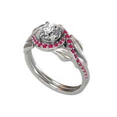 İkili Vigo Yaprak Yüzük - Swarovski ve rodolit garnet 14 ayar beyaz altın yüzük #1q6z4uk