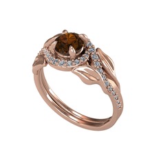 Dumanlı kuvars ve beyaz zirkon 18 ayar rose altın yüzük