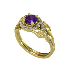 İkili Vigo Yaprak Yüzük - Ametist ve pırlanta 18 ayar altın yüzük (0.76 karat) #1rha1kc