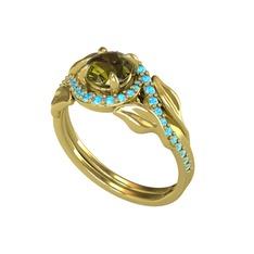 Peridot ve akuamarin 925 ayar altın kaplama gümüş yüzük