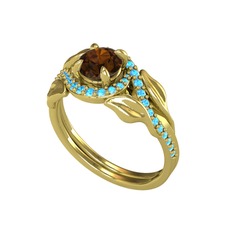 Dumanlı kuvars ve akuamarin 925 ayar altın kaplama gümüş yüzük