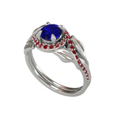 İkili Vigo Yaprak Yüzük - Lab safir ve garnet 18 ayar beyaz altın yüzük #1s8fq7d