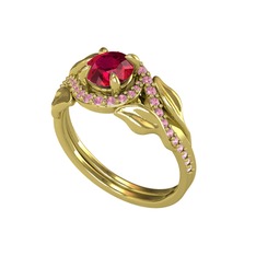 Rodolit garnet ve pembe kuvars 14 ayar altın yüzük