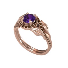 İkili Vigo Yaprak Yüzük - Ametist ve dumanlı kuvars 18 ayar rose altın yüzük #1smlice