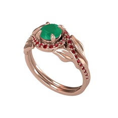 İkili Vigo Yaprak Yüzük - Kök zümrüt ve garnet 925 ayar rose altın kaplama gümüş yüzük #1snqzsd