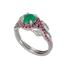 İkili Vigo Yaprak Yüzük - Kök zümrüt ve rodolit garnet 14 ayar beyaz altın yüzük #1srg1br