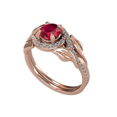 İkili Vigo Yaprak Yüzük - Rodolit garnet ve beyaz zirkon 14 ayar rose altın yüzük #1t4vh8j