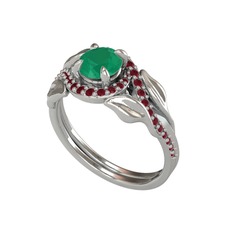 İkili Vigo Yaprak Yüzük - Kök zümrüt ve kök yakut 18 ayar beyaz altın yüzük #1tb3r4n