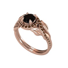 İkili Vigo Yaprak Yüzük - Siyah zirkon ve dumanlı kuvars 925 ayar rose altın kaplama gümüş yüzük #1tlnu3g