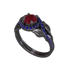 İkili Vigo Yaprak Yüzük - Kök yakut ve lab safir 925 ayar siyah rodyum kaplama gümüş yüzük #1tlvd5y