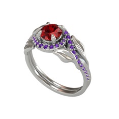 İkili Vigo Yaprak Yüzük - Garnet ve ametist 18 ayar beyaz altın yüzük #1w2akm6