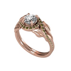 Beyaz zirkon ve peridot 14 ayar rose altın yüzük
