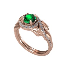 İkili Vigo Yaprak Yüzük - Yeşil kuvars ve beyaz zirkon 14 ayar rose altın yüzük #1x3t58q