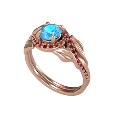 Akuamarin ve garnet 925 ayar rose altın kaplama gümüş yüzük