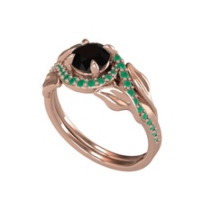 İkili Vigo Yaprak Yüzük - Siyah zirkon ve kök zümrüt 8 ayar rose altın yüzük #1x71ohr