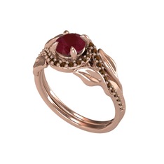 İkili Vigo Yaprak Yüzük - Kök yakut ve dumanlı kuvars 925 ayar rose altın kaplama gümüş yüzük #1y20e06