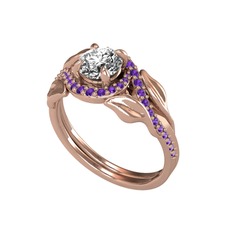 İkili Vigo Yaprak Yüzük - Swarovski ve ametist 18 ayar rose altın yüzük #1yh9tlq