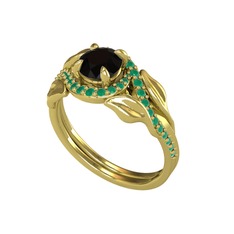 Siyah zirkon ve kök zümrüt 18 ayar altın yüzük
