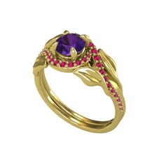 Ametist ve rodolit garnet 925 ayar altın kaplama gümüş yüzük