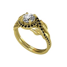 İkili Vigo Yaprak Yüzük - Swarovski ve siyah zirkon 8 ayar altın yüzük #2u340w