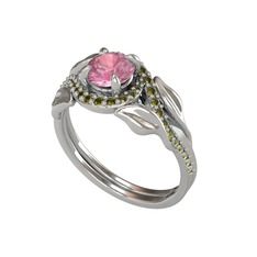 Pembe kuvars ve peridot 18 ayar beyaz altın yüzük