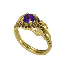 İkili Vigo Yaprak Yüzük - Ametist ve dumanlı kuvars 18 ayar altın yüzük #493ymx