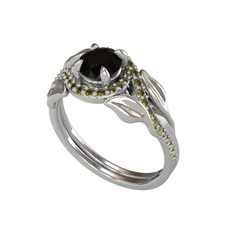 İkili Vigo Yaprak Yüzük - Siyah zirkon ve peridot 18 ayar beyaz altın yüzük #505msq